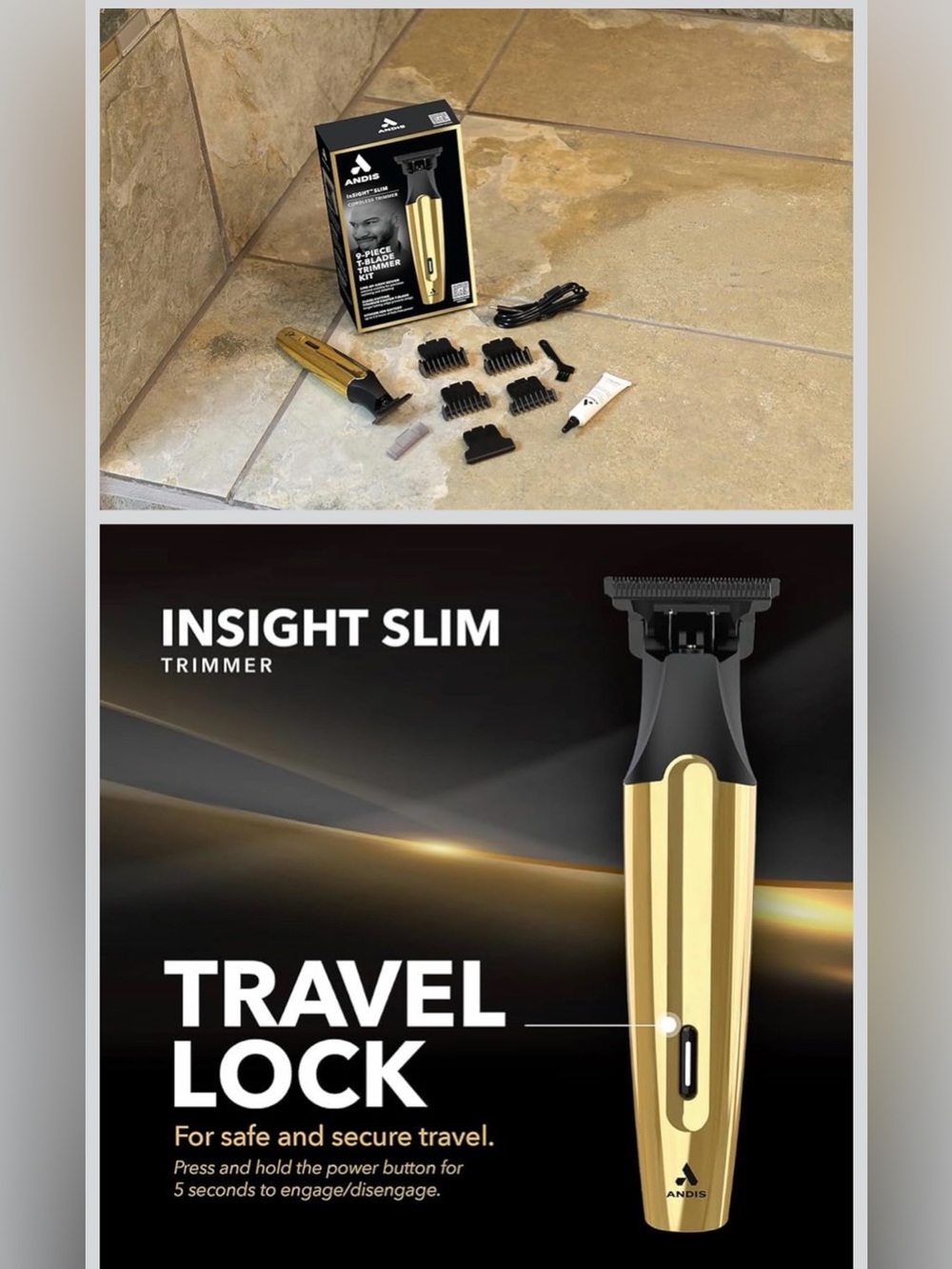 Andis Gold and Black Rechargeable Beard Trimmer with Guide Combs - Picture 3 of 11